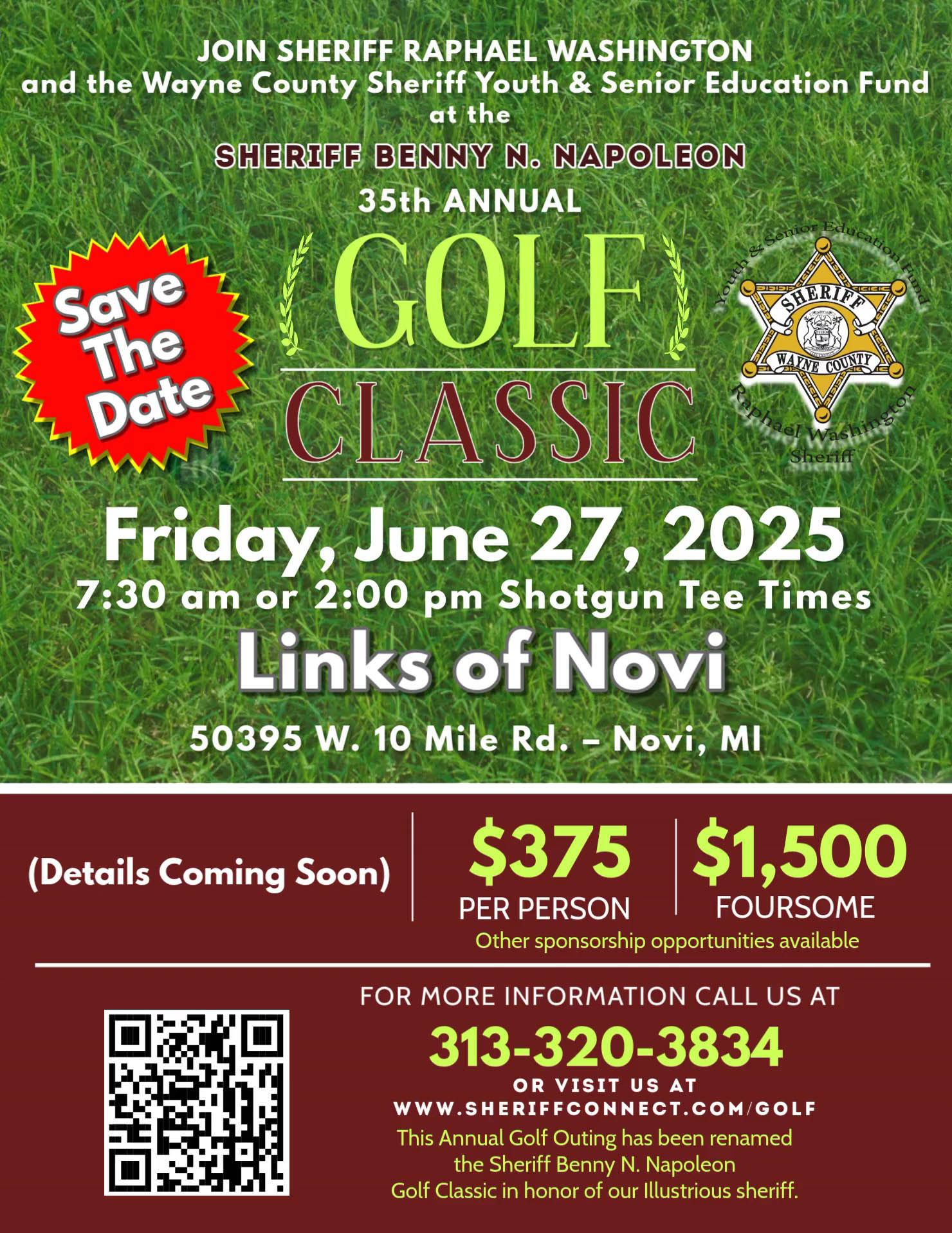 Save The Date 2025 WCSYSEF Golf Outing